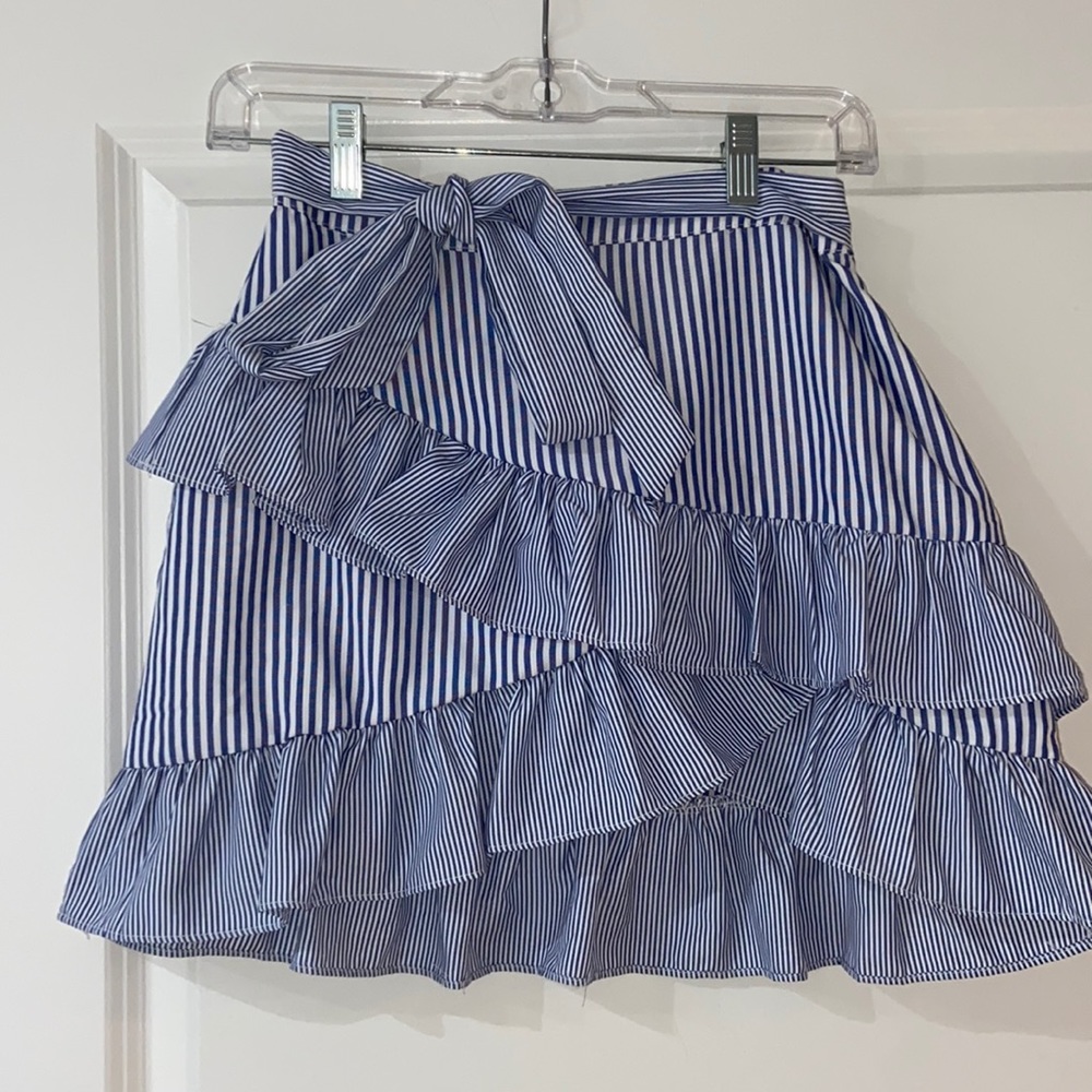 blue striped skirt